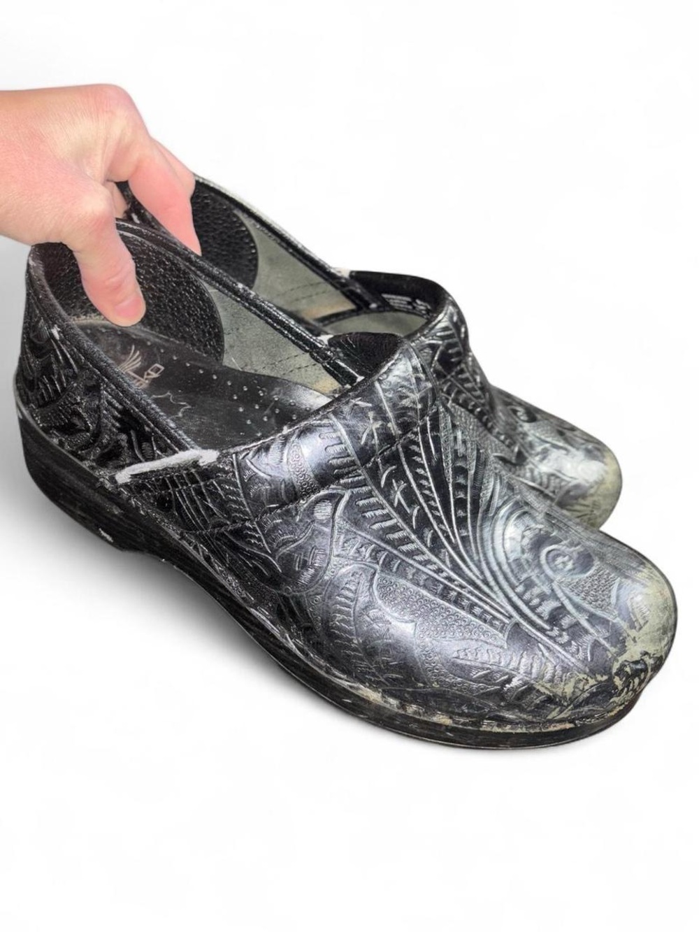 Dansko Black Embossed Leather Clogs